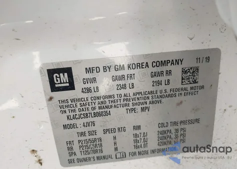 2020 Buick Encore Fwd Essence из США, поврежденный, VIN KL4CJCSB7LB060354